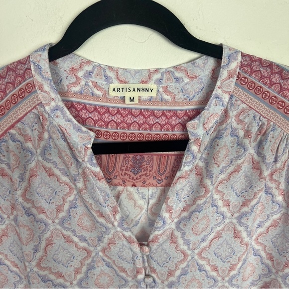 Artisan NY boho button pink tunic blouse medium - Picture 5 of 10